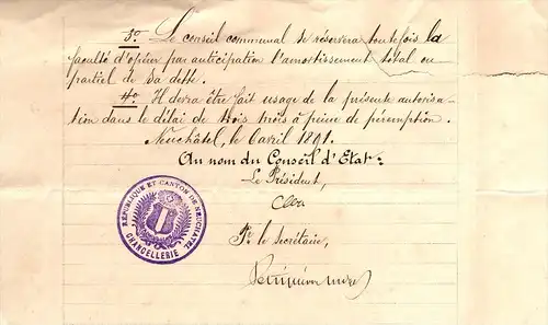 Le Conseil d` Etat , Hauterive NE 1891 , République et Canton de Neuchatel  !!!