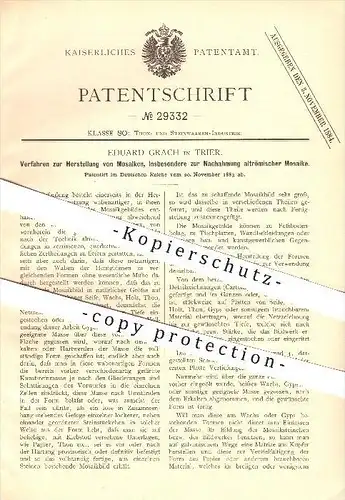 original Patent - Eduard Grach in Tier , 1883 , Herstellung von Mosaiken , altrömische Mosaike !!!