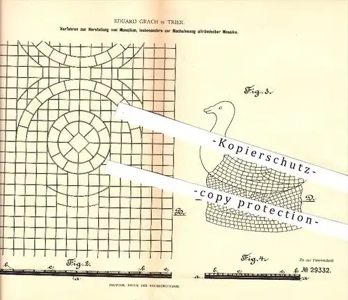 original Patent - Eduard Grach in Tier , 1883 , Herstellung von Mosaiken , altrömische Mosaike !!!