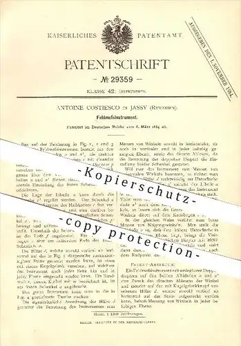 original Patent - Antoine Costiesco in Jassy , Rumänien , 1884 , Feldmessinstrument , Messung von Winkeln !!!