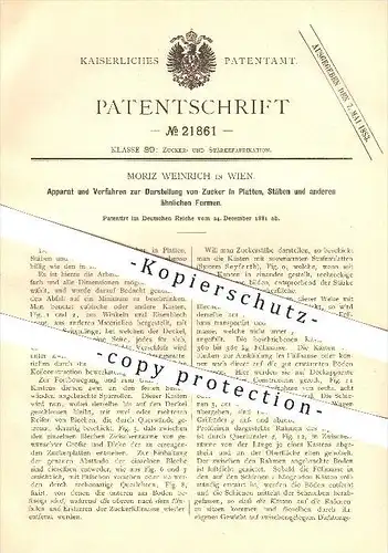 original Patent - Moriz Weinrich in Wien , 1881 , Apparat und Verfahren zur Darstellung von Zucker !!!