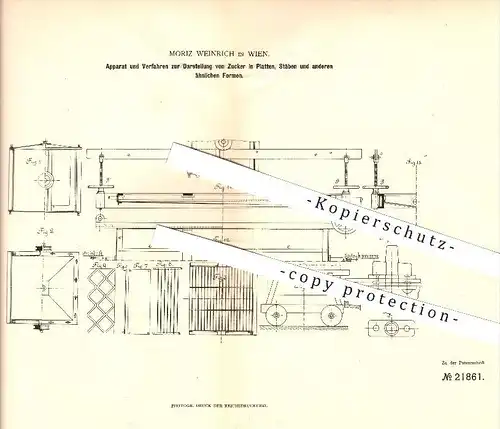 original Patent - Moriz Weinrich in Wien , 1881 , Apparat und Verfahren zur Darstellung von Zucker !!!