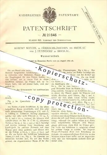 original Patent - Robert Boegel in Oderschlösschen bei Breslau & J. Huhndorf in Breslau , 1882 , Wasserschuh !!!