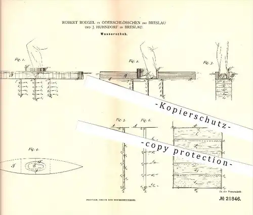 original Patent - Robert Boegel in Oderschlösschen bei Breslau & J. Huhndorf in Breslau , 1882 , Wasserschuh !!!