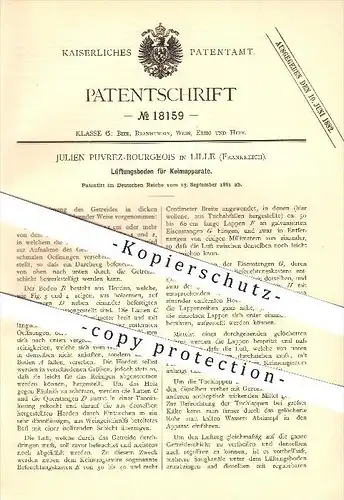 original Patent - Julien Puvrez-Bourgeois in Lille , Frankreich , 1881 , Lüftungsboden für Keimapparate !!!