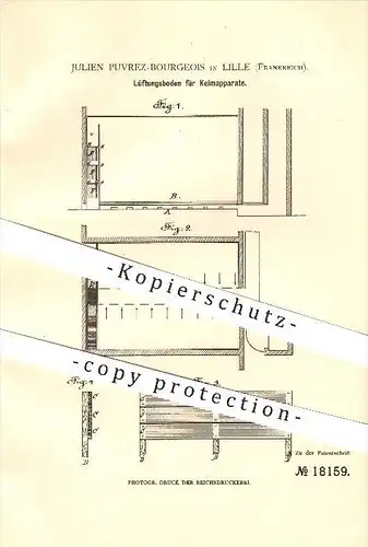 original Patent - Julien Puvrez-Bourgeois in Lille , Frankreich , 1881 , Lüftungsboden für Keimapparate !!!