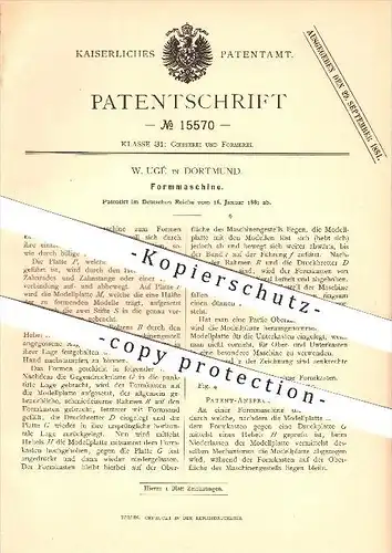 original Patent - W. Ugé in Dortmund , 1881 , Formmaschine , Giesserei , Formen !!!