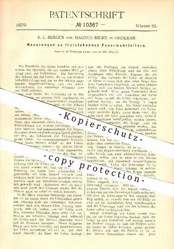 original Patent - E. L. Berger & Magnus Milke in Oederan , 1879 , Freistehende Feuerwehrleitern , Feuerwehr !!!