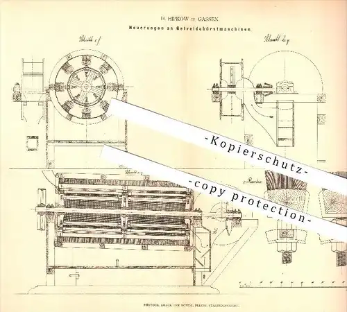 original Patent - H. Hipkow in Gassen , 1878 , Getreidebürstmaschine , Mühlen , Landwirtschaft !!!