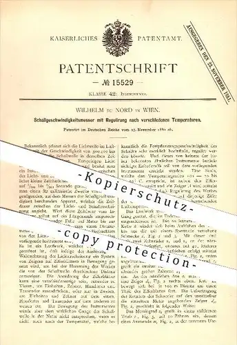 original Patent - Wilhelm du Nord in Wien , 1880 , Schallgeschwindigkeitsmesser mit Temperaturregulierung !!!