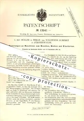 original Patent - C. Ed. Müller in Berlin & W. Gumpert in Fürstenwalde , 1880 , Maschinen zum Waschen, Walken u. Stärken