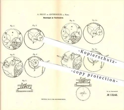 original Patent - A. Peust in Osterwieck a. Harz , 1880 , Taschenuhr , Uhr , Uhrmacher !!!