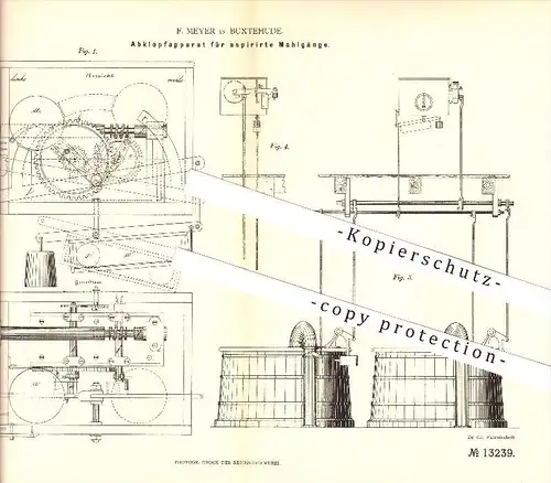 original Patent - F. Meyer in Buxtehude , 1880 , Abklopfapparat für aspirierte Mahlgänge , Mühlen !!!