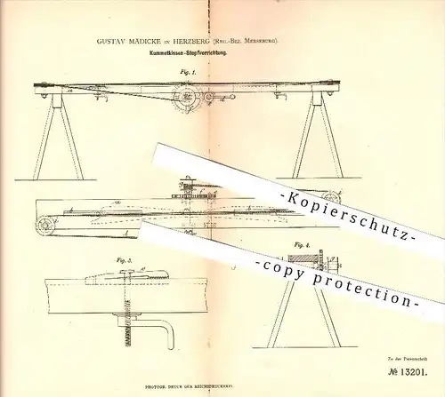 original Patent - Gustav Mädicke in Herzberg , 1880 , Kummetkissen-Stopfvorrichtung , Pferdegeschirr !!!