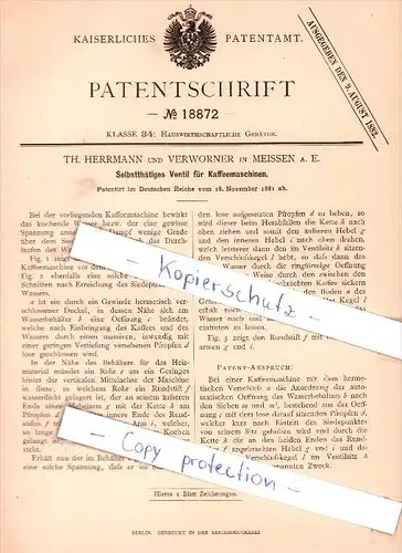 Original Patent - Th. Herrmann und Verworner in Meissen a. E. , 1881 , !!!