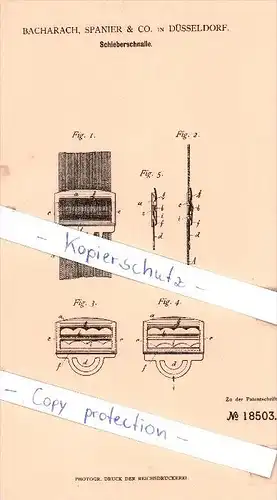 Original Patent - Bacharach, Spanier & Co. in Düsseldorf , 1881 , Schieberschnalle !!!