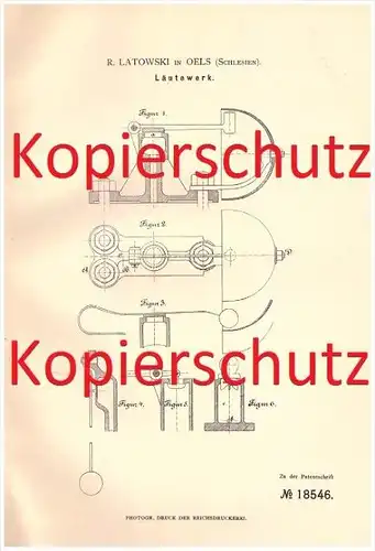 Original Patent - R. Latowski in Oels / Olesnica , Schlesien , 1881 , Läutewerk , Signalwesen !!!