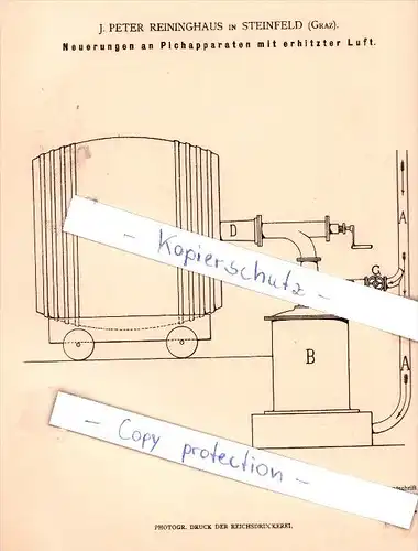 Original Patent - J. Peter Reininghaus in Steinfeld , Graz , 1882 , Neuerungen an Pichapparaten !!!