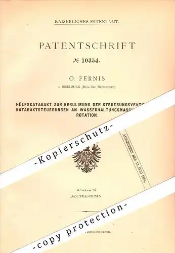Original Patent - O. Fernis in Isselburg b. Borken , 1880 , Kataraktsteuerung an Dampfmaschinen !!!