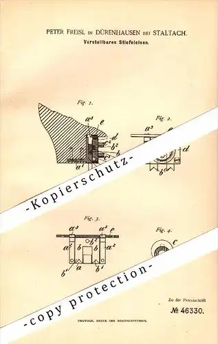 Original Patent - Peter Freisl in Dürnhausen b. Staltach , 1888 , Stiefeleisen , Schuhmacher , Iffeldorf , Habach !!!