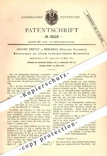 Original Patent - Antony Prévot à Bergerac , Dordogne , 1881 , séchoir mobile pour la céramique !!!