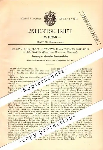 Original Patent - Th. Griffiths in Blaenavon and W.J. Clapp in Nantyglo , 1881 , Oven for mining !!!