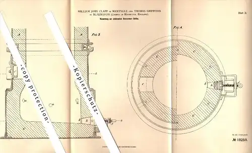 Original Patent - Th. Griffiths in Blaenavon and W.J. Clapp in Nantyglo , 1881 , Oven for mining !!!