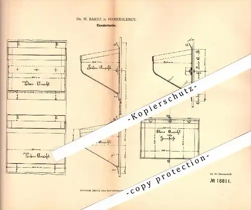 Original Patent - Dr. W. Bartz in Hamersleben / Am Großen Bruch , 1881 , Elevatorkasten , Erz , Kohle !!!