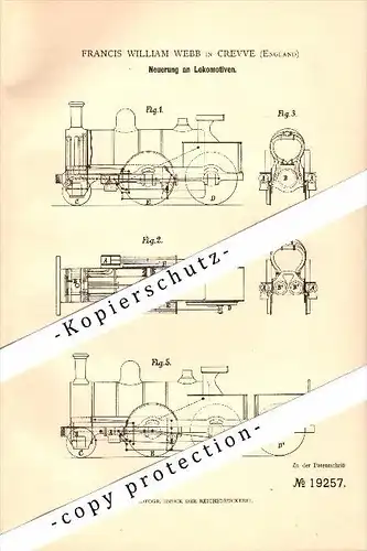 Original Patent - Francis William Webb in Crewe , England , 1881 , locomotive , railway !!!