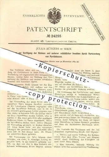 original Patent - Julius Rütgers in Wien , 1882 , Verfahren zur Vertilgung der Reblaus und anderer schädlicher Insekten