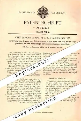 Original Patent - John Brache le Maitre in Aston juxta Birmingham , 1902 , sliding window  !!!