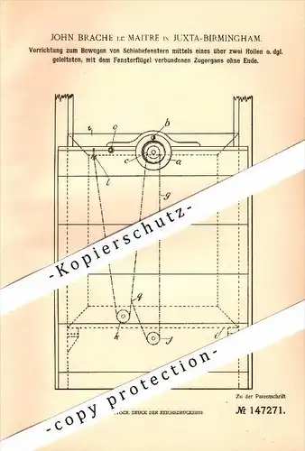 Original Patent - John Brache le Maitre in Aston juxta Birmingham , 1902 , sliding window  !!!