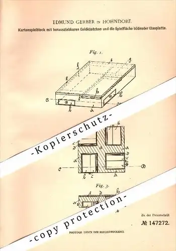 Original Patent - Edmund Gerber in Hohndorf i.S. , 1902 , Kartenspielblock mit Geldkästchen , Skat , Kartenspiel !!!