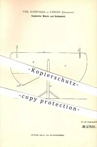 original Patent - Emil Rasmussen in Lyngby , Dänemark , 1883 , Kombinierter Wasch- und Spülapparat , Haushalt !!!