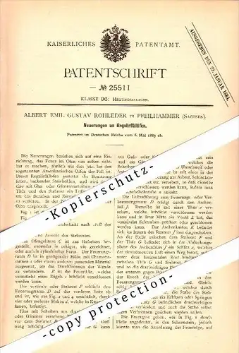 Original Patent - A.E. Rohleder in Pfeilhammer b. Schwarzenberg , 1883 , Regulier-Füllofen !!!