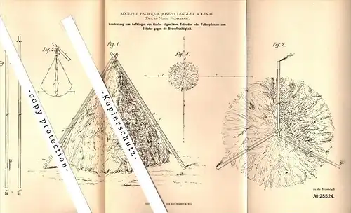 Original Patent - A.P. Lenglet à Leval , Nord , 1883 , Dispositif de suspension de céréales , agriculture !!!