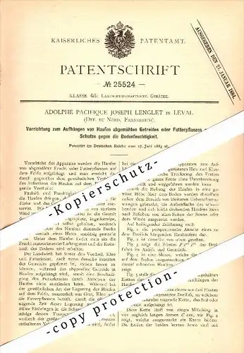 Original Patent - A.P. Lenglet à Leval , Nord , 1883 , Dispositif de suspension de céréales , agriculture !!!