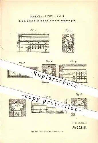 original Patent - Eugéne de Lavit in Paris , 1883 , Neuerungen an Dampfkesselfeuerungen , Dampfkessel !!!