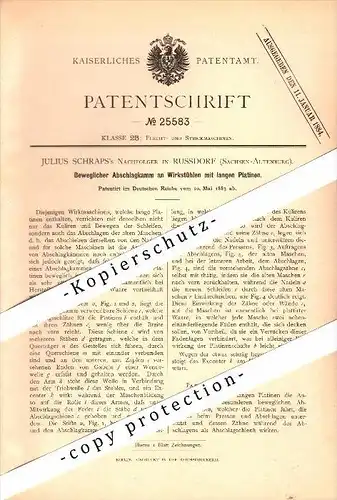 Original Patent - Julius Schraps in Rußdorf b. Limbach-Oberfrohna , 1883 , Apparat für Strickerei !!!