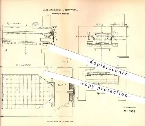 original Patent - Carl Anderegg in Mittweida , 1881 , Neuerung an Backöfen , Bäcker , Bäckerei , Haushalt !!!