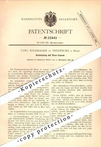 Original Patent - Carl Wildhagen in Treseburg b. Thale , 1882 , Dachdeckung mit Teer-Cement , Dachdecker , Dach !!!