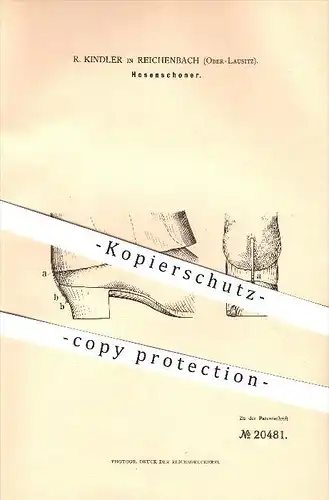original Patent - R. Kindler in Reichenbach , Oberlausitz , 1882 , Hosenschoner , Mode , Schneider , Schneiderei !!!