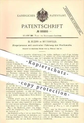 original Patent - H. Ruder in Bitterfeld , 1896 , Ziegelpresse mit Presswelle , Bitterfeld-Wolfen !!!