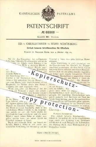 original Patent - Ed. v. Oberleithner in Mährisch Schönberg / Sumperk , 1895 , Schaftmaschine für  Weber !!!