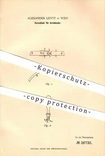 original Patent - Alexander Lentz in Wien , 1883 , Verschluss für Armbänder , Schmuck , Goldschmied !!!