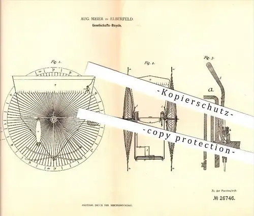 original Patent - Aug. Meier in Elberfeld b. Wuppertal , 1883 , Gesellschafts-Bicycle , Fahrrad , Wagenbau  !!!