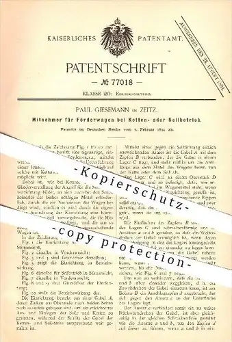 original Patent - Paul Giesemann in Zeitz , 1894 , Mitnehmer für Förderwagen bei Ketten- oder Seilbetrieb !!!