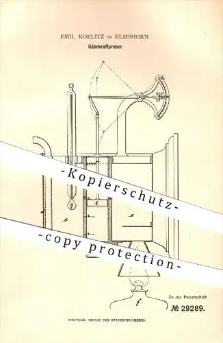 original Patent - Emil Koelitz in Elmshorn , 1884 , Gährkraftprober , Bier , Brauerei !!!