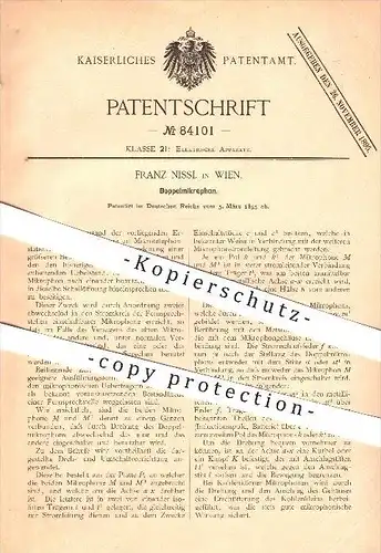 original Patent - Franz Nissl in Wien , 1895 , Doppelmikrofon , Mikrofon !!!
