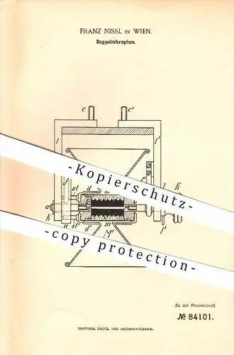 original Patent - Franz Nissl in Wien , 1895 , Doppelmikrofon , Mikrofon !!!